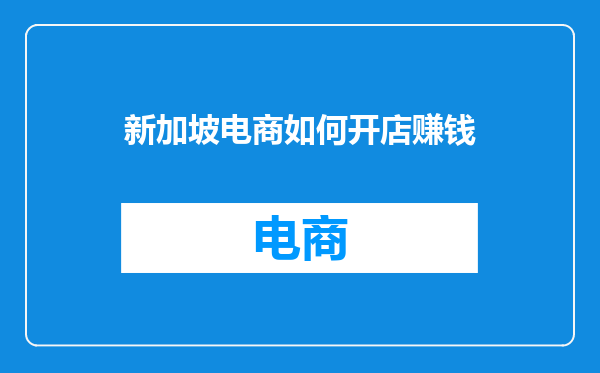 新加坡电商如何开店赚钱